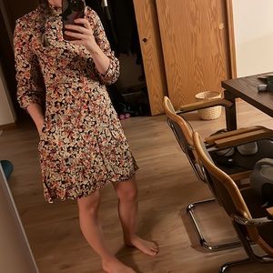 Zara floral dress with mock neck and pockets